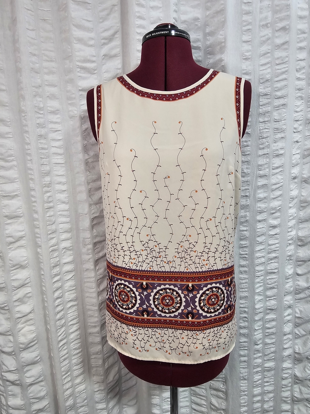 Chelsea & Violet Cream Sleeveless Blouse Tank with Maroon and Orange Accents - Picture 1 of 13